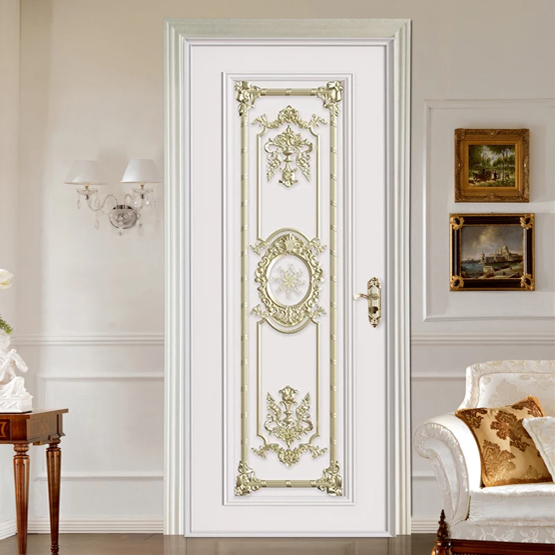 European Style Luxury Door Sticker 3D Stereo Golden Geometric Wallpaper PVC Self-Adhesive Waterproof Door Poster Art 3D Stickers