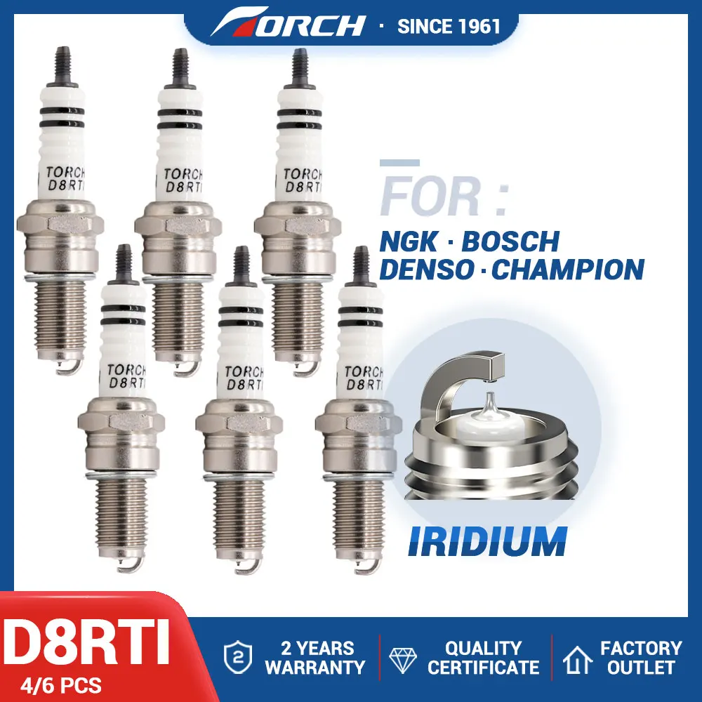 NEW 4/6PCS TORCH Spark Plug D8RTI China Original Replace for Motorcycle UTV Scooter Dirt Bike Go kart ATV Longer Life Time