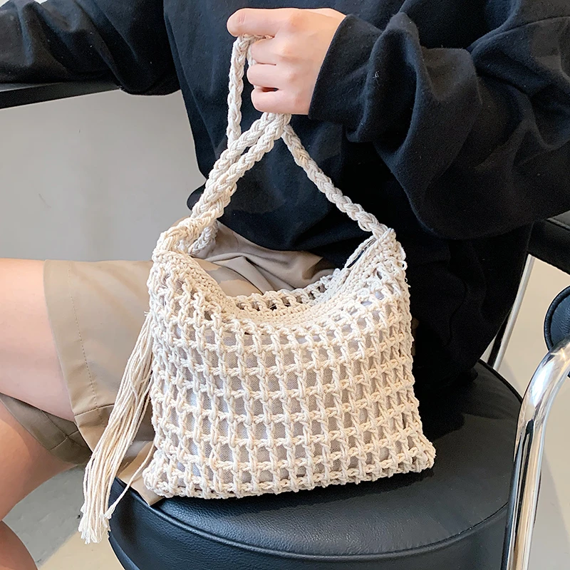 Hollow Out Tassel Stro Weven Strand Tas Grote Schoudertas Crossbody Tassen Vrouwen Casual Tote Bolsos De Playa 2021 Handtassen Sac een Belangrijkste