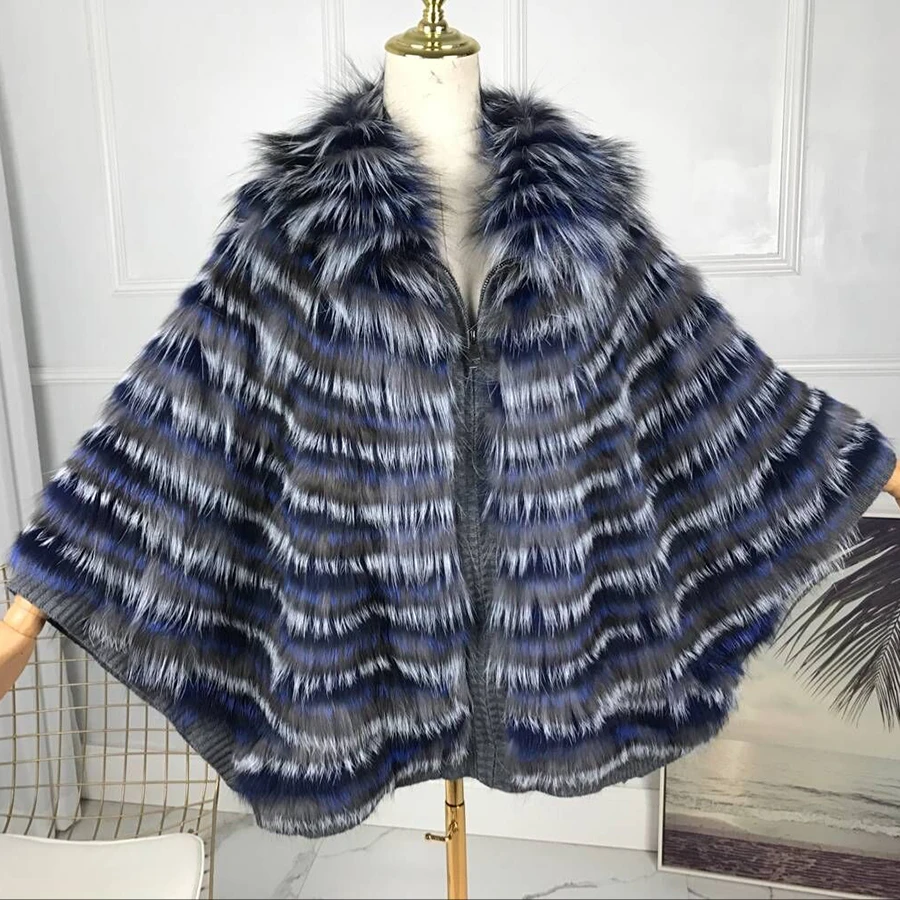 Womens Natural Fur Coat Winter Real Silver Fox Fur Coat Short Batwing Coats Fashion High Quality Best Selling