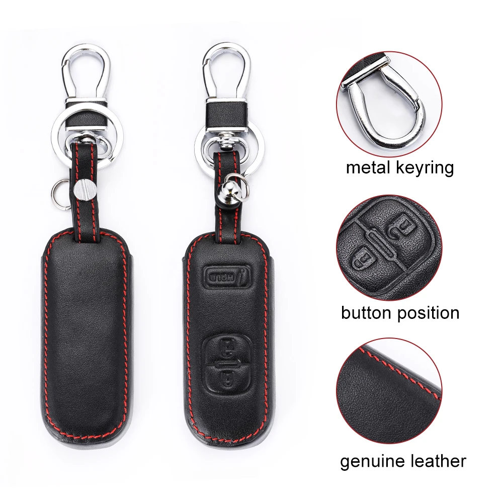 Genuine Leather Car Key Case For Mazda CX3 CX5 CX7 CX9 3 Speed 3 Button Smart Remote Fob Protector Cover Keychain Accessories