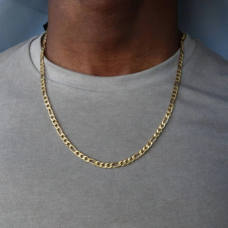 Modische Neue Figaro-Kettenhalskette für Männer Punk Silberfarben Edelstahl Lange Halskette Männer Hip-Hop Schmuck Geschenk – Detail 1