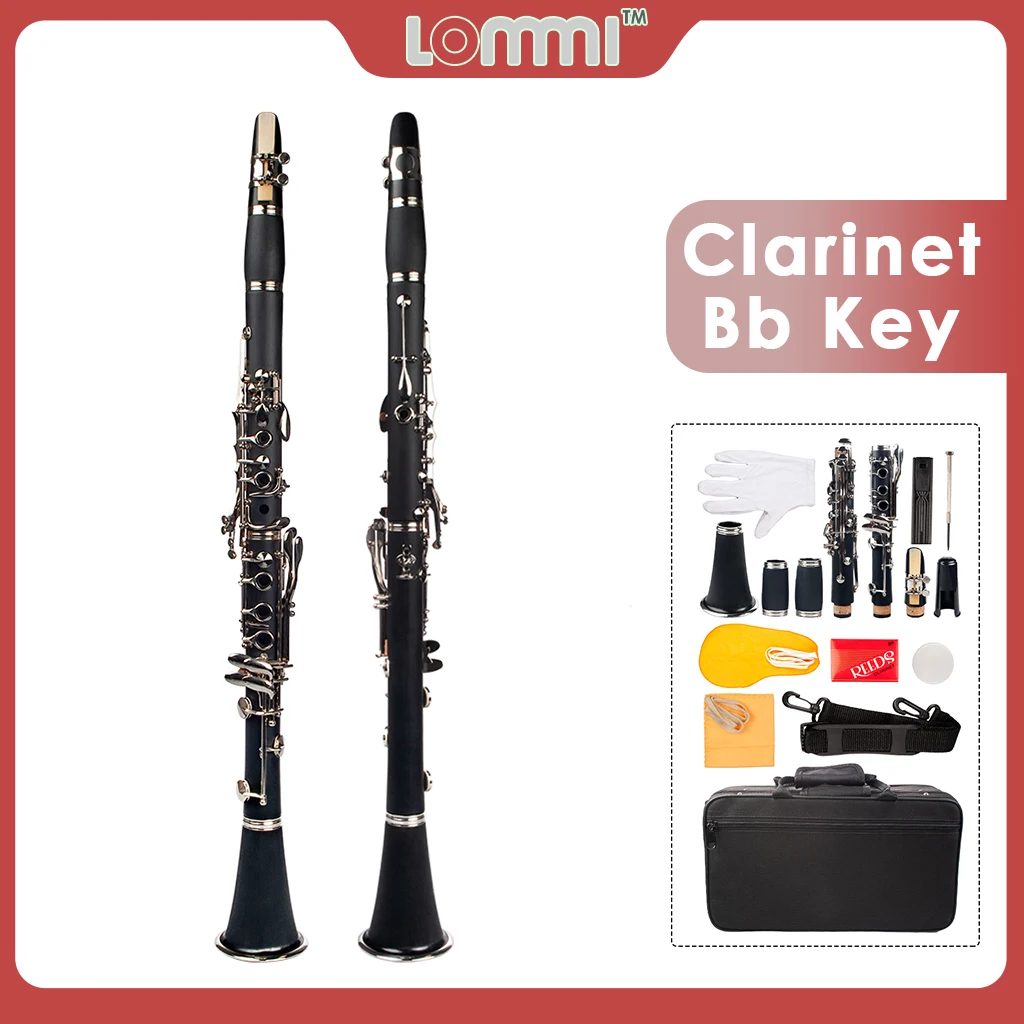 

LOMMI B Flat Clarinet 17 Nickel Keys For Beginners Student Standard Clarinet Set With Clarinet Reeds Cork Grease Carrying Case