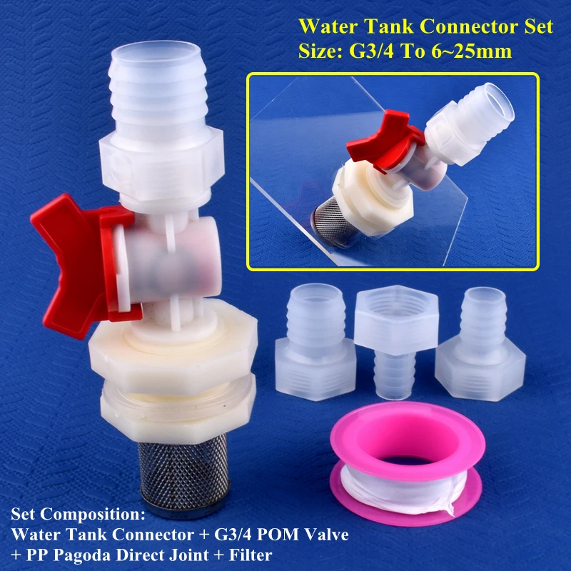 1~20Sets G3/4 To 6~25mm Water Tank Connector Set Valve Direct Drip Irrigation Filter Water Pool Hose Joints Aquarium Tank Joint