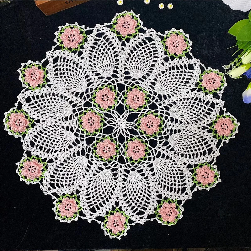 

45CM Lace Round Cotton Table Place Mat Dining Pad Cloth Crochet Placemat Cup Mug Tablecloth Tea Coaster Handmade Doily Kitchen