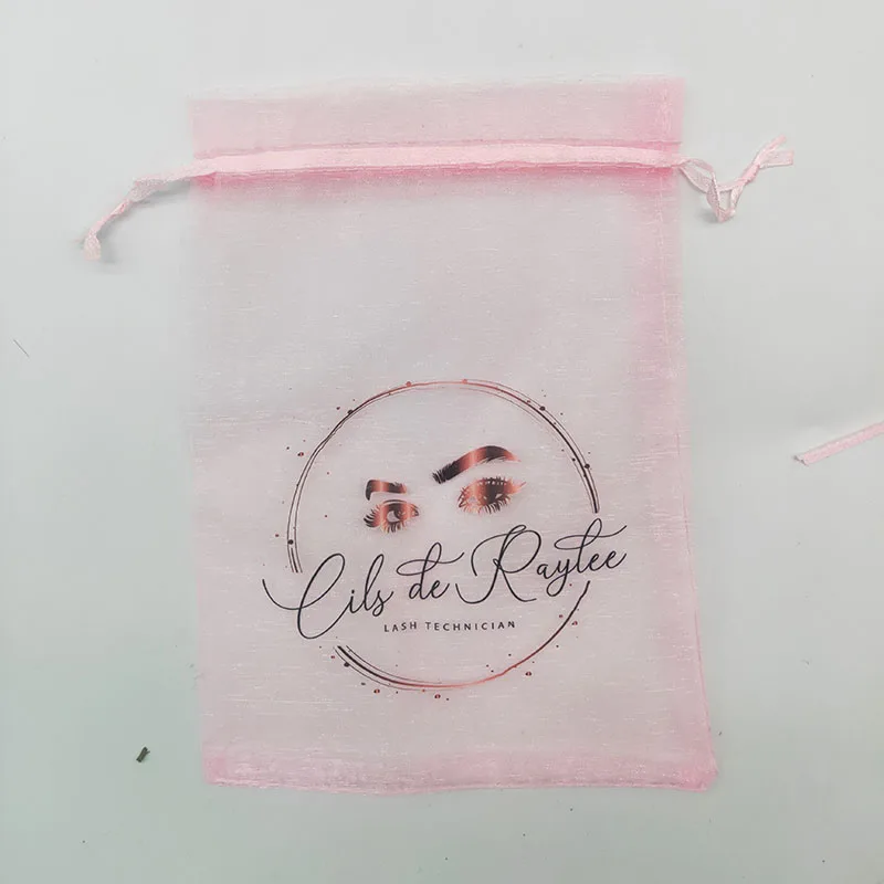 100Pcs Customized colorful Logo Baby pink Drawstring Organza Bags small Pouches Jewelry Package Bags jewels yarn Gift Bag