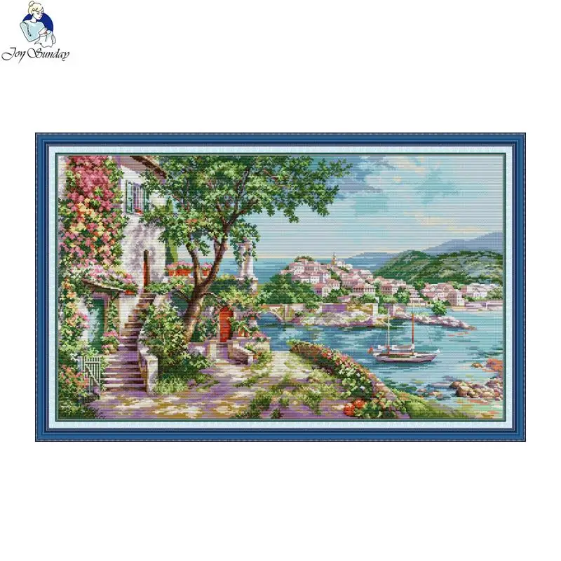 Mediterranean scenery cross stitch embroidery sewing kit pattern stamped 11CT 14CT cotton thread needlework home decor crafts