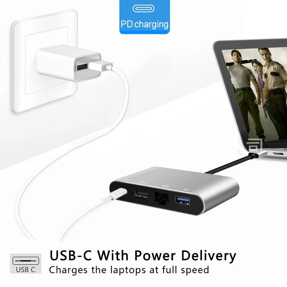 Imagem -04 - Usb Tipo-c Thunderbolt para Hdmi 4k Ethernet Gigabit Adaptador Usb-c Usb 3.0 Hub Conversor Tipo-c pd Otg Hub Adaptador para Macbook