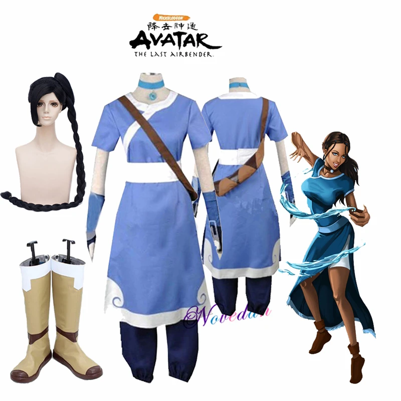 Avatar Airbender ครั้งสุดท้ายคอสเพลย์ Katara ชุดคอสเพลย์ผู้หญิงสร้อยคอและวิกผม2020ใหม่เครื่องแต่งกายวันฮาโลวีนสำหรับผู้หญิงผู้ชายที่กำหนดเองทำ