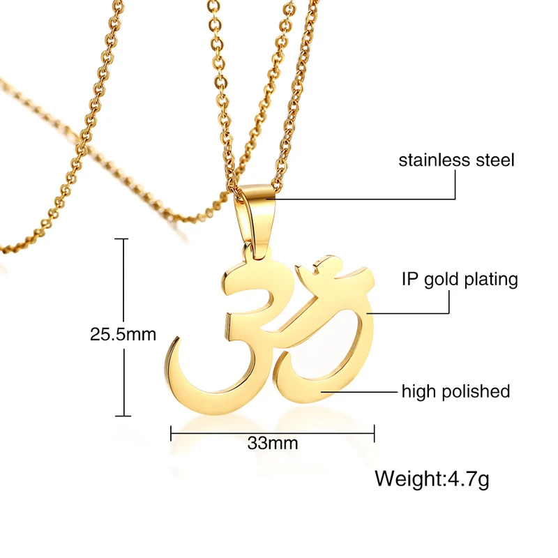 Vnox Classic OHM Buddha Yoga OM Symbol Pendant Necklaces for Men Woman Gold Color Stainless Steel Prayer Gifts Jewelry