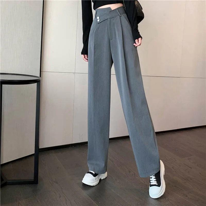 

Casual High Waist Wide Leg Pants For Women Spring Summer New Loose Female Mopping Pants Gray Suits Pants Ladies Trousers 2021