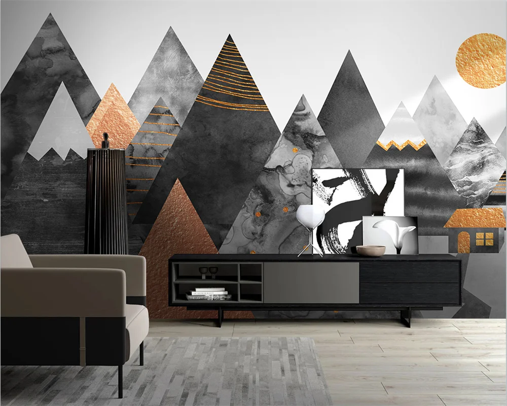 

beibehang Custom modern minimalist light luxury ink art geometric mountain TV sofa background wallpaper papier peint