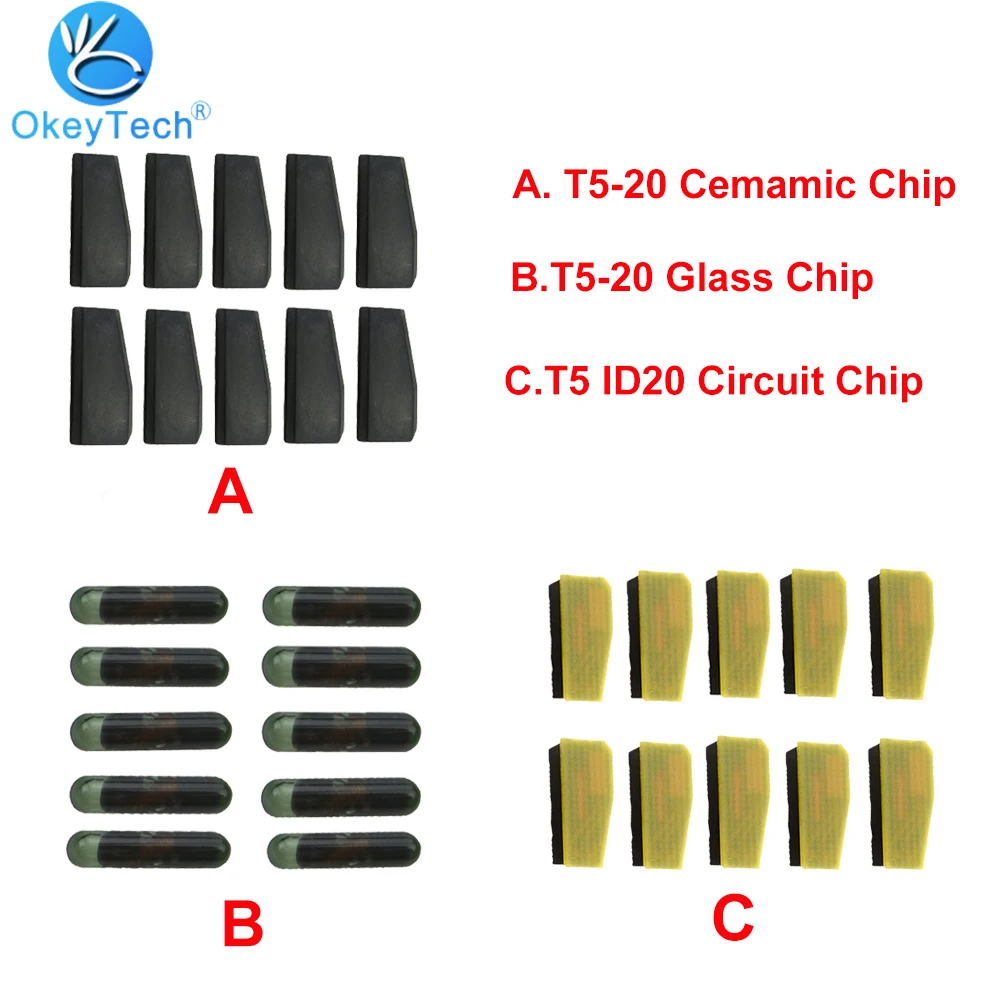 

OkeyTech 5pcs/lot Professional T5-ID20 Car Key Chip Blank Glass Ceramic Carbon Original Unlock Transponder For Locksmith Tool