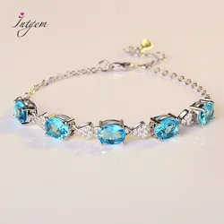 Blue Topaz Bracelet Created Aquamarine 925 Sterling Silver Charm Bracelets Party Anniversary Gifts Fashion Luxury Jewelry