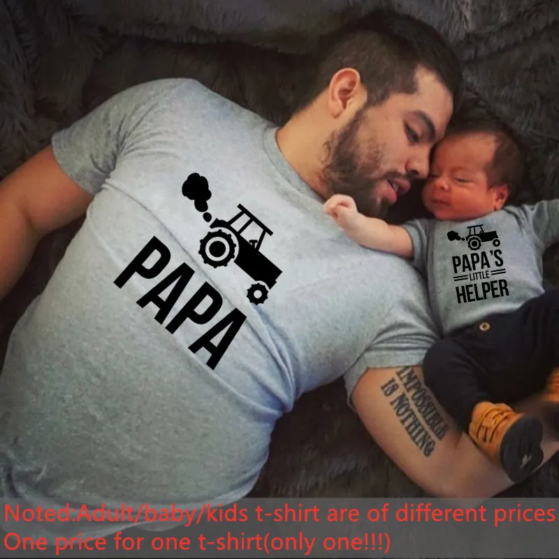 Family Matching Clothes Papa and Papa\'s Little Helper Father and Son Summer Tops Dad Boys Girls Short Sleeve Matching Clothing