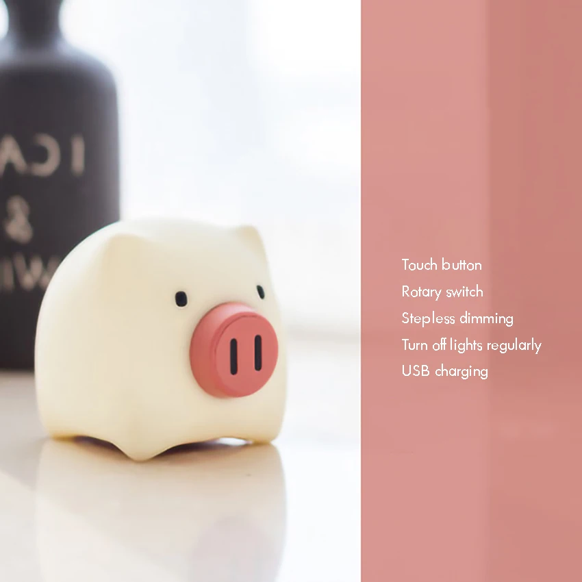 Toddler Night Light Cute Pig Night Light with Touch Button, Portable and Rechargeable Silicone Night Light, Dimmable for Kids