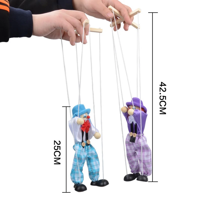 Funny Vintage Colorful Pull String Puppet Clown Wooden Marionette Handcraft Toys Joint Activity Doll Kids Children Gifts Y039