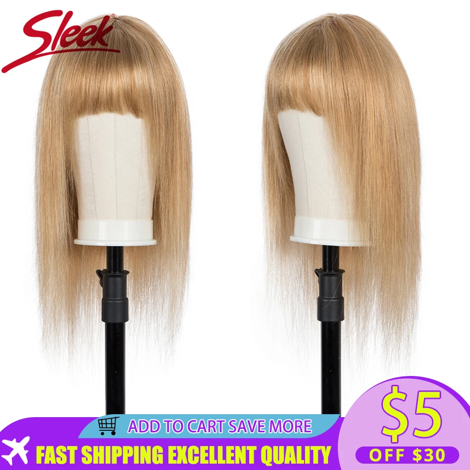 Sleek Highlight Blonde Human Hair Wigs 30 Inch Natural Brazilian Hair Wig For Women Straight Bob Wigs With Bang Short Ombre Wig