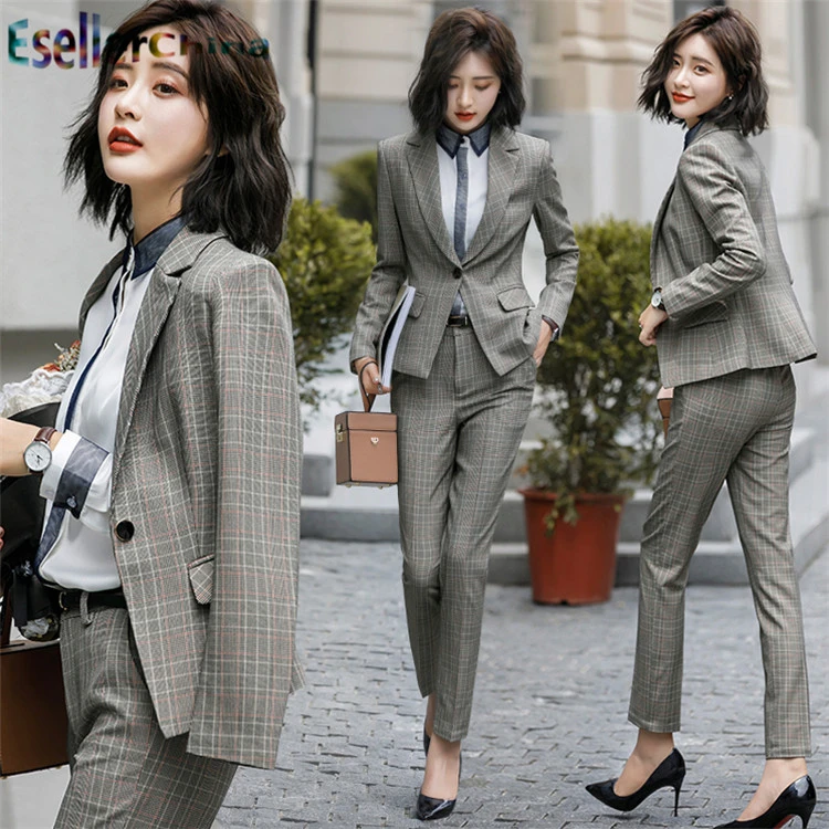 High Quality Fabric Elegant Paid Formal Women Pantsuits Professional Office Ladies Work Wear Trousers Set Blazers OL Styles