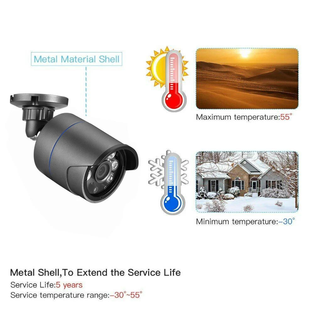 AZISHN-cámara IP de seguridad Full HD 1080p, sistema de seguridad resistente al agua IP67, 25m, visión nocturna, P2P, RTSP, XMEye