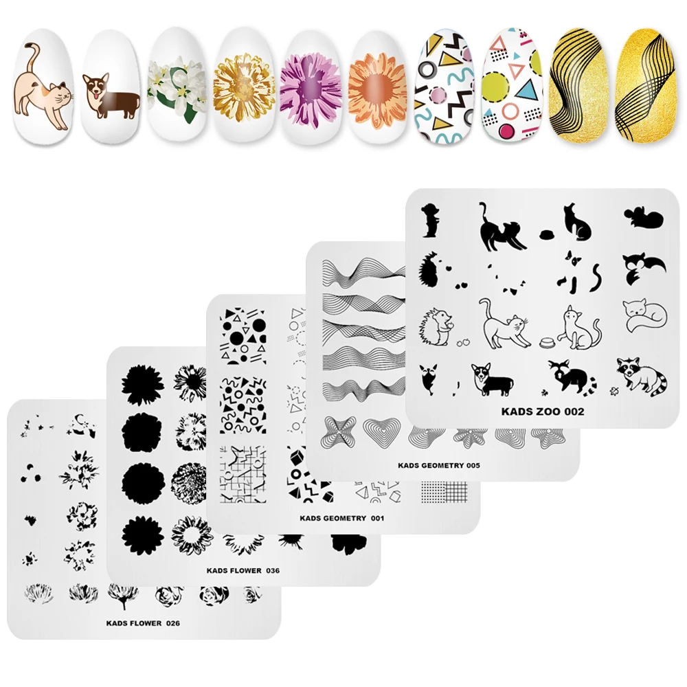 KADS-Prego Stamping Plates Set, Nail Art Plate, Stencil Leaf Stamp, Molde, chinês, novo, 20 pcs, 5pcs, 2021