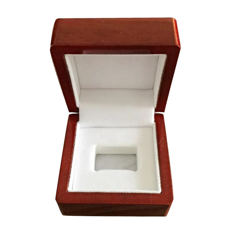 Square Shape Championship Ring Collection Box Wine Red Natural Wooden 1 Hole Small Size Travel Case