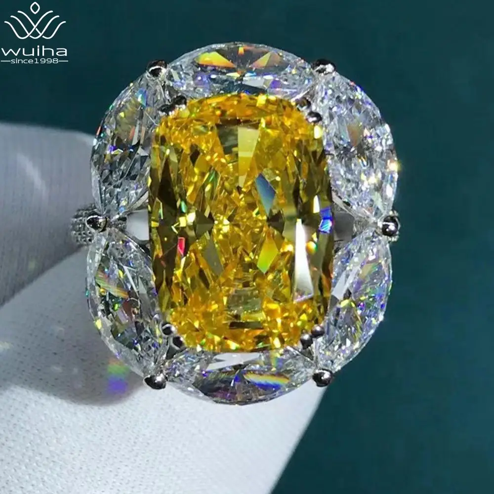 

WUIHA 100% 925 Sterling Silver 3EX Cushion Cut 6CT VVS Yellow Created Moissanite Wedding Engagement Customized Ring Fine Jewelry