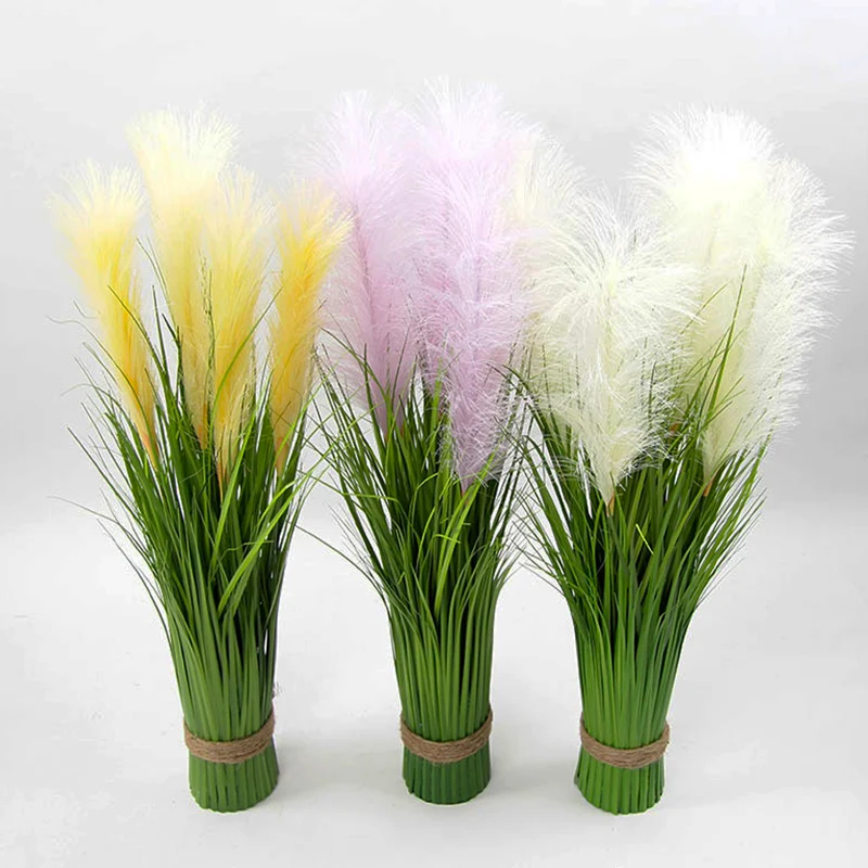 60cm 5 Heads Large Artificial Reed Tropical Fake Plants Faux Onion Grass False Silk Foxtail Bulrush For Wedding Christmas Decor