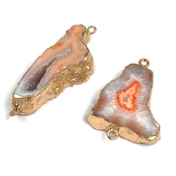 Natural Stone Slice Agates Pendants Quartz Double Hole Connector for Jewelry Making Charm DIY Necklace Accessories Wholesale