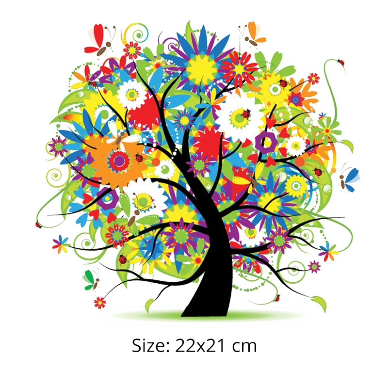 NEW Colorful Flower Tree Patches Heat Transfer Stickers for Clothes T-shirts Bags Diy Washable Level Ironing Adhesive Patches