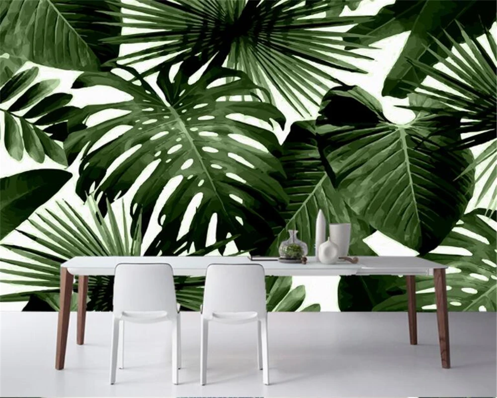 

WELLYU Custom classic retro tropical rainforest palm banana leaves living room TV decorative wall 3d wallpaper papel tapiz3D