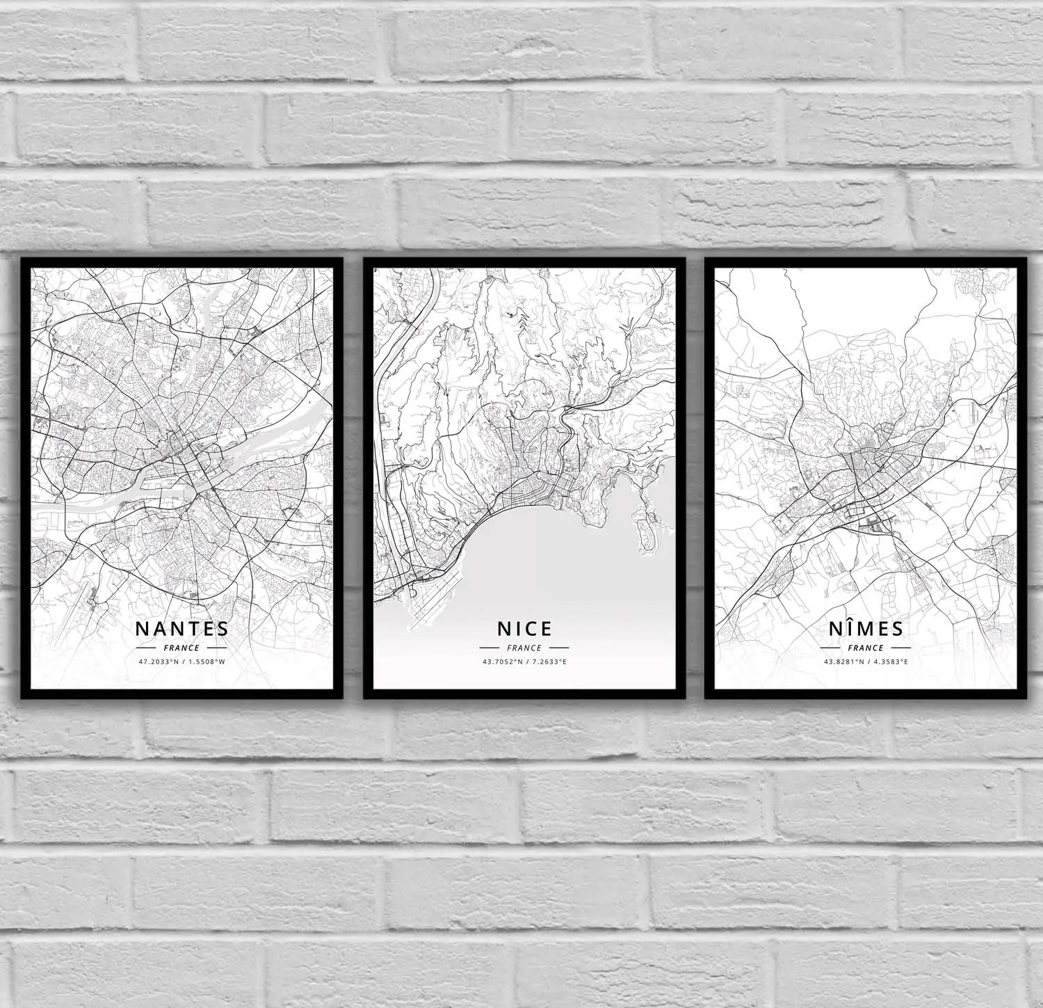 Nantes Nice Nimes Orleans Perpignan Reims Rennes Rouen Saint-Etienne Strasbourg Toulon Toulouse Tours France Map Poster