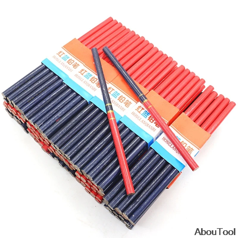 10pcs Carpenter Pencils Woodworking Pencil With Scale Black Lead DIY Builder Joiners Tool Blue red Lead Stationery Marker Pencil