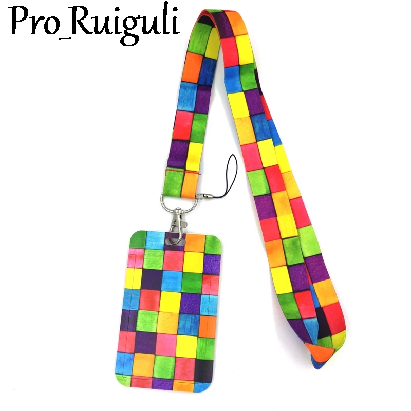 Rainbow lattice Pattern Lanyard Credit Card ID Holder Bag Student Women Travel Card Cover Badge Car Keychain Gifts Accessories