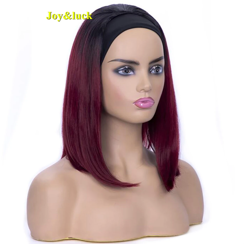 Joy&luck Synthetic Short Bob Wig Wrap Wig Headband Wigs Straight  Wrap and Wig Linked Turban Hair Wig