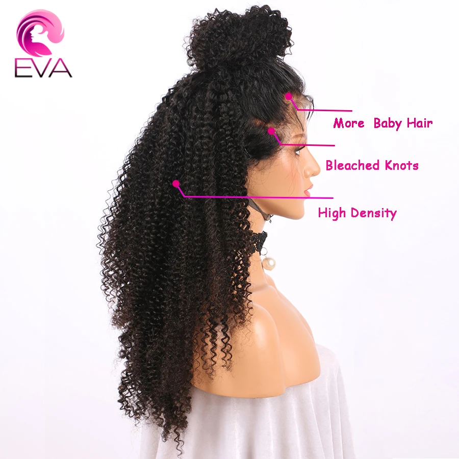 Eva Kinky Curly Lace Front Human Hair Wigs Brazilian 13x6 Lace Front Wig 180% Remy Hair Wig Pre Plucked Bleached Knots For Women