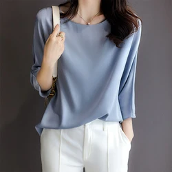 Women'S Spring Summer Style Blouses Shirts Women'S Solid Color Long Sleeve O-Neck Korean Casual Tops SP685