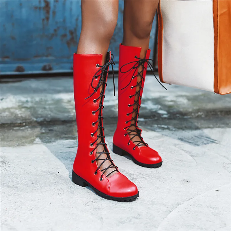 YMECHIC 2024 summer Cross Strap Lace Up Gladiator Knight Mid Calf Long Biker Motorcycle Boots Black Red Chunky Heel women Shoes