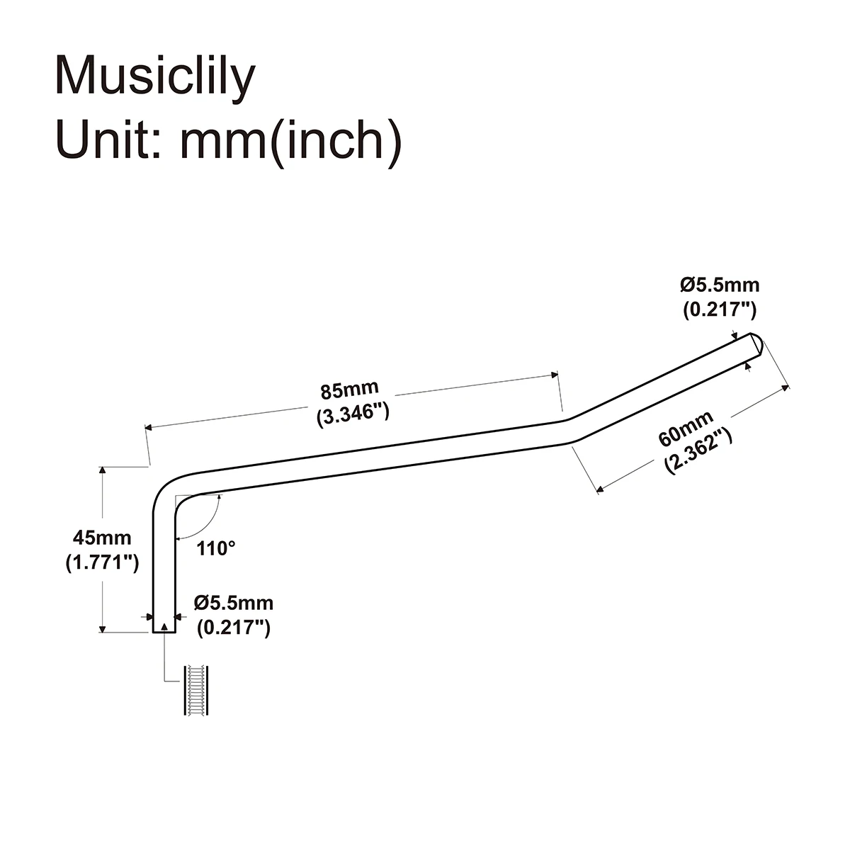 Wilkinson 5.5mm Inner Thread Tremolo Arm Whammy Bar for Korea Wilkinson WVS50IIK/WVS50K/WODL1 Tremolo Bridge, Chrome