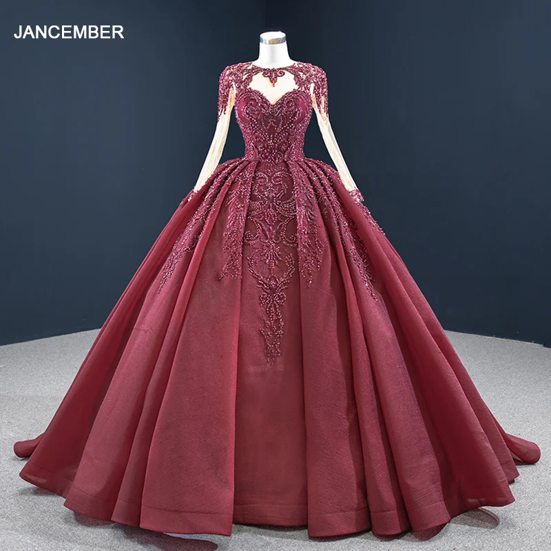 J67160 Charming And Noble Red Evening Dress 2020 Sequined Appliques Lace Up Back Beading Sweetheart Long Sleeve