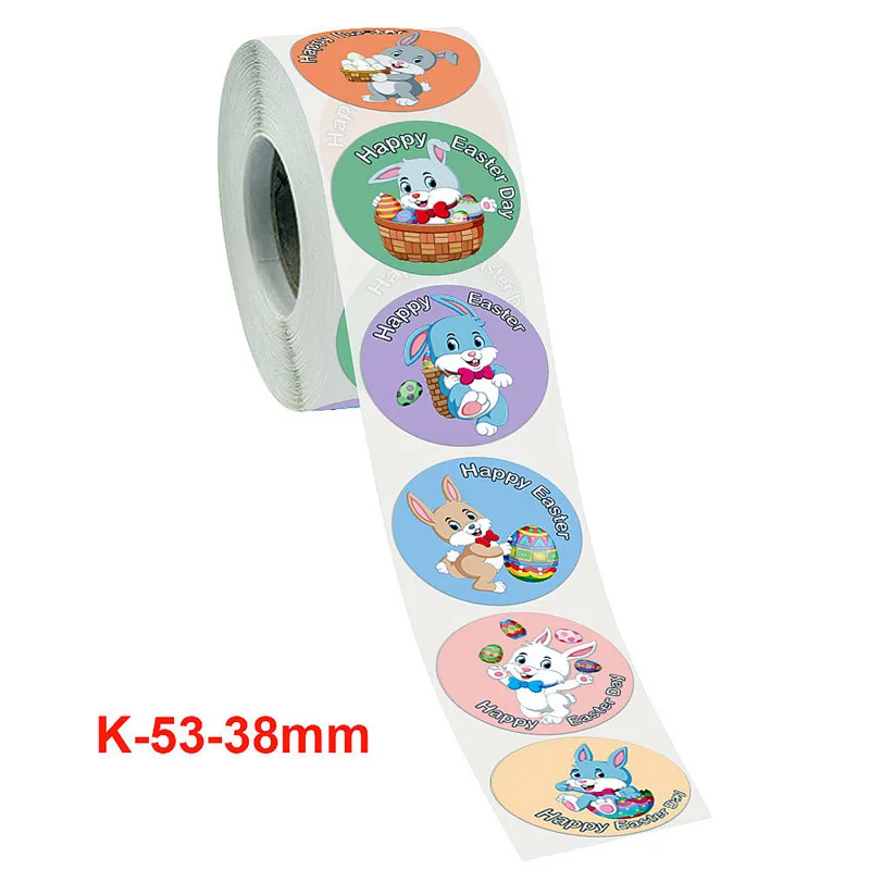 1.5 Inch Happy Easter Rabbit Stickers Sealing  Bunny Thank You  Sticker Roll for Gift Packging  Decor School Stationery Supplies