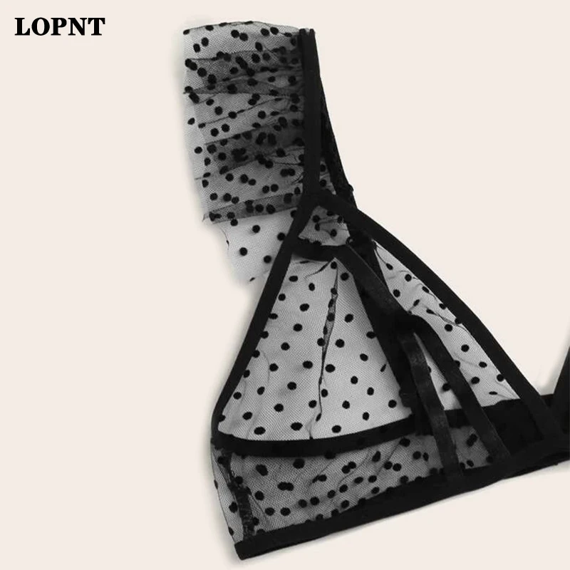 LOPNT Ladies New Bras Set Polka-Dot Sling Sexy Lingeries Lace Three-Point Sexy Suit With Garter Belt Comfortable Lace Underwears