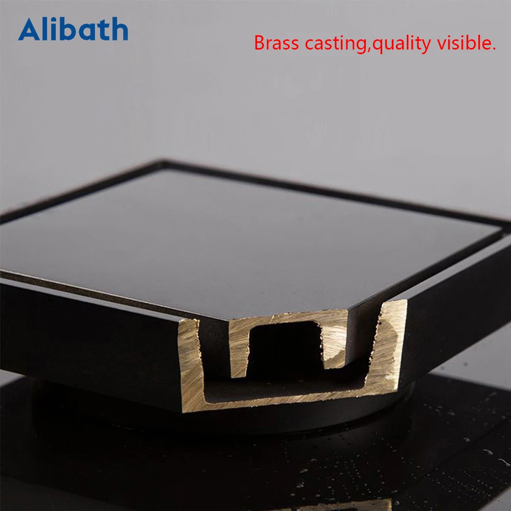 100% Solid Brass Square Bathroom Shower Floor Drain Tile Insert Invisible Water Filter Black Gold Chrome Nickel Brushed.