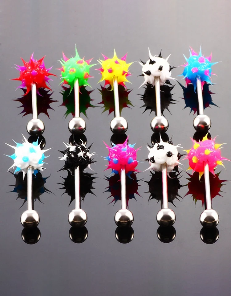 HONGTU 5Pcs Zunge Ringe Gemischte Farbe Silikon Ball Zunge Piercing Barbell Für Frauen Edelstahl Körper Piercing Schmuck 14G – Detail 3