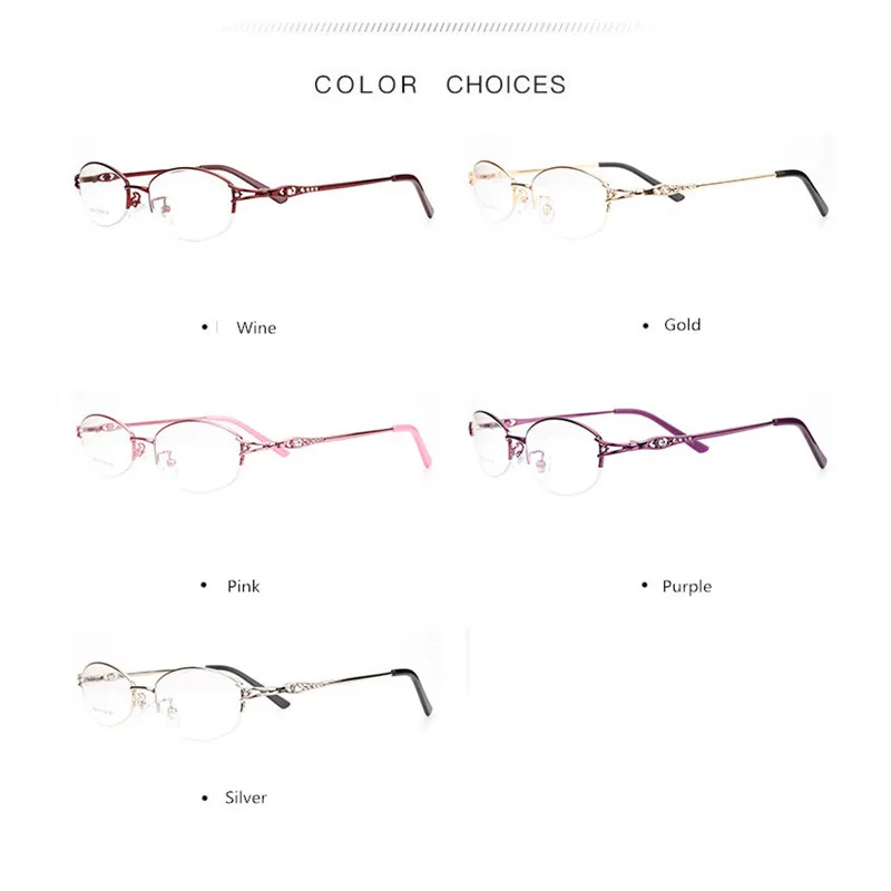 Women's Diamonds Myopia Glasses Frame, Female Ultra-light Optical Frames Metal Half-frame Prescription Eyewear frame