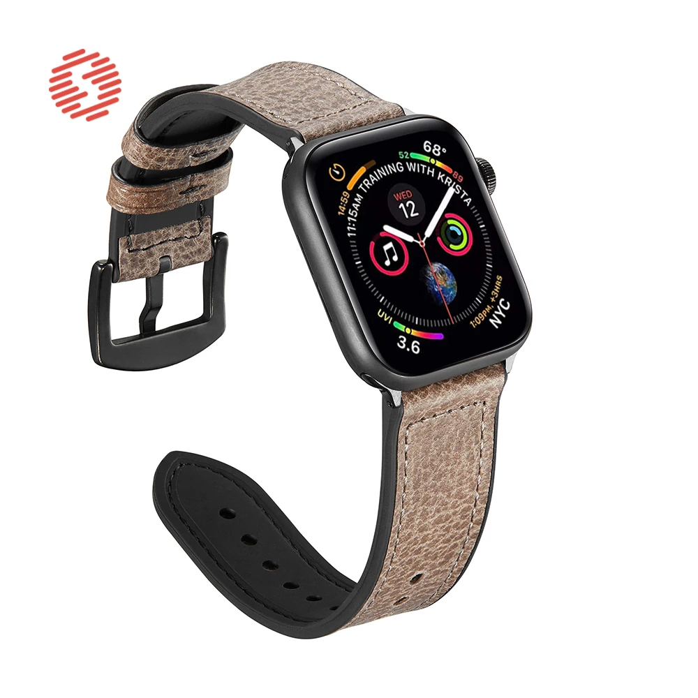 ShengOne แฟชั่นลิ้นจี่รูปแบบหนังรวมซิลิโคนอ่อนสำหรับ Apple Watch Series 3 4 5 6 SE 40มม.44มม.