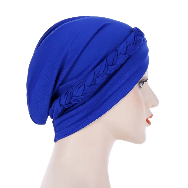 Forehead Cross Turban Bonnet For Women Pure Color Cotton Braid Inner Hijabs Indian Wrap Hijab Underscarf Caps Muslim Headdress