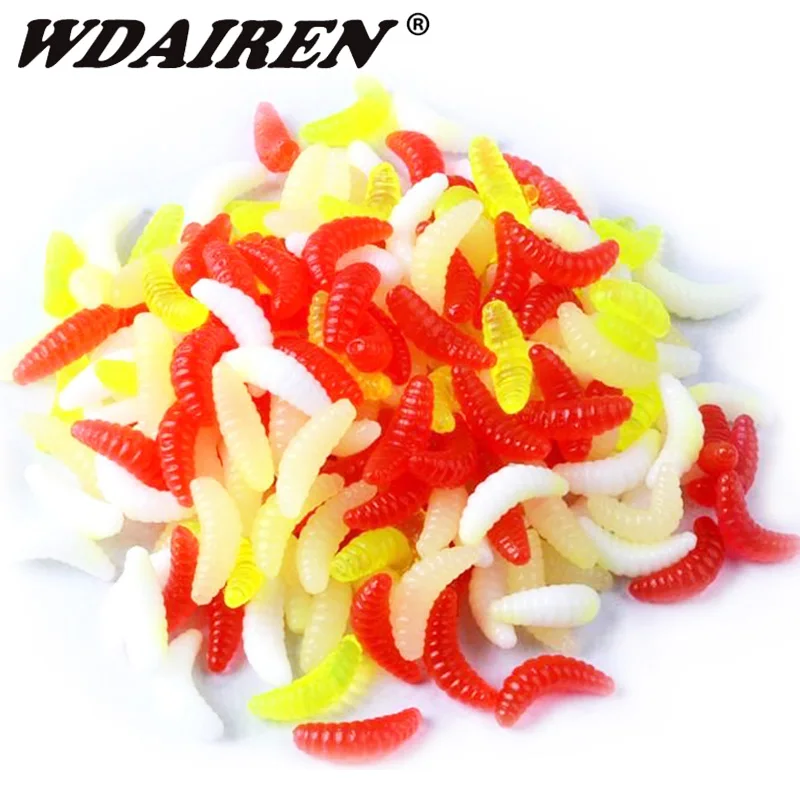 50 or 100PCS Maggot Grub Worm Soft Bait 20mm 0.38g Fishy Smell Silicone Fishing Lure Glow Shrimps Bass for Carp Bionicworm Lures