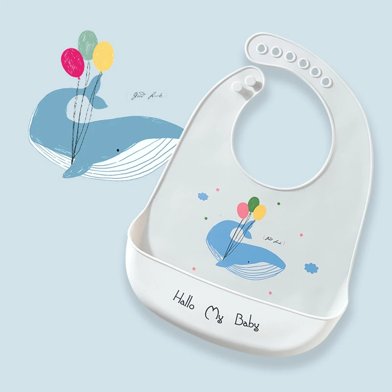 2021 nette Baby Lätzchen Wasserdichte Silikon Bib Fütterung Infant Neugeborenen Cartoon Schürze ToddlerX Einstellbare Bib Spucktücher mit Tasche