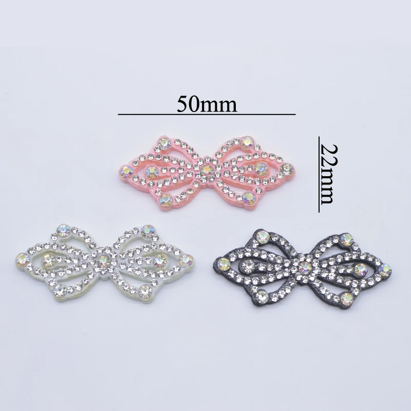 10Pcs 50*22mm Padded Colorful Rhinestone Bow Tie Patches for DIY Clothes Hat Headwear Hair Clips Decor Appliques Accessories